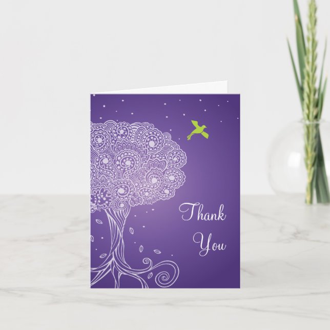 Ornate Tree of Life Purple Bat Mitzvah Thank You Card (Front)