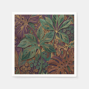 Ornate Tropical Monstera Leaves Purple Green Napkin