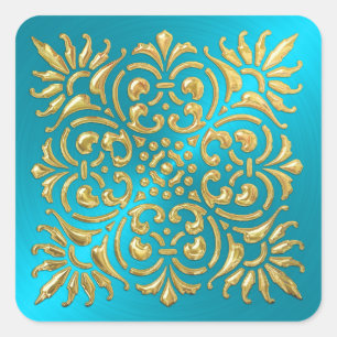 Ornate Turquoise and Gold Embossed Look Sticker