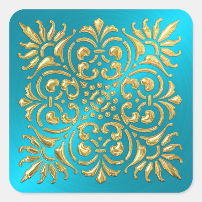 Ornate Turquoise and Gold Embossed Look Sticker (Front)