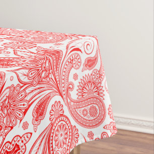 Ornate Valentines Red On White Ornate Paisley Tablecloth