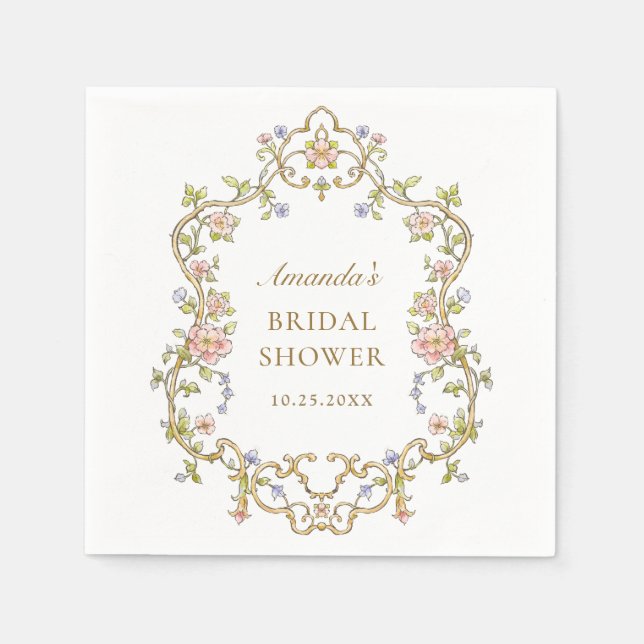 Ornate Victorian Bohemian Flowers Bridal Shower Napkin (Front)