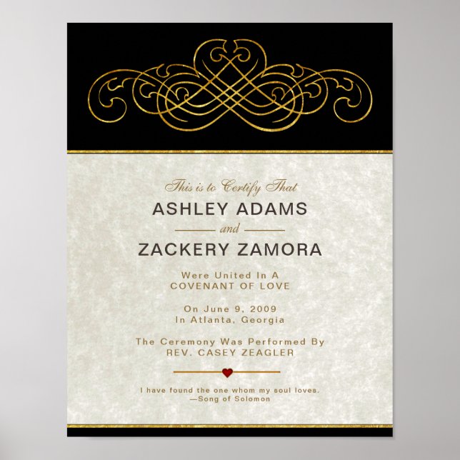 Ornate Victorian Contemporary Wedding Certificate Poster (Front)