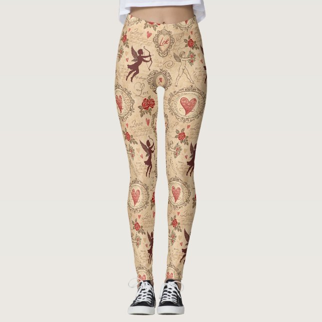 Ornate Victorian Cupid Valentine Romance Leggings (Front)