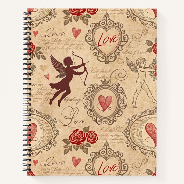 Ornate Victorian Cupid Valentine Romance Notebook (Front)