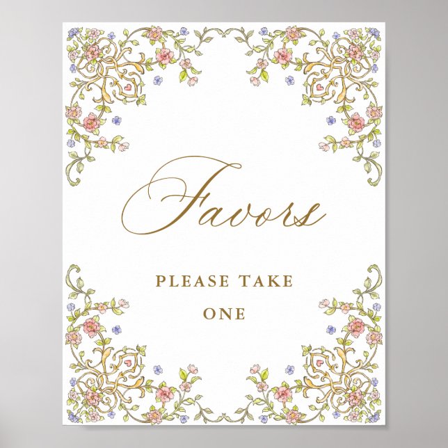 Ornate Victorian Grace Floral Favours Wedding Sign (Front)