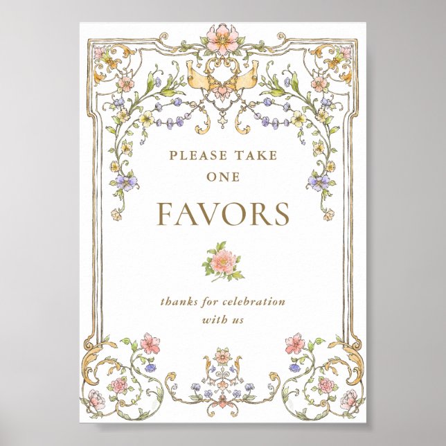 Ornate Victorian Grace Floral Favours Wedding Sign (Front)