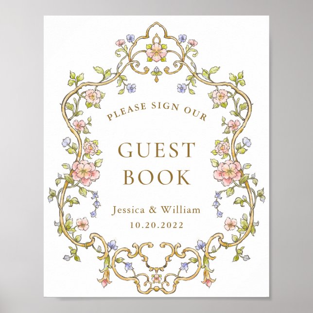 Ornate Victorian Grace Floral Guestbook Sign (Front)