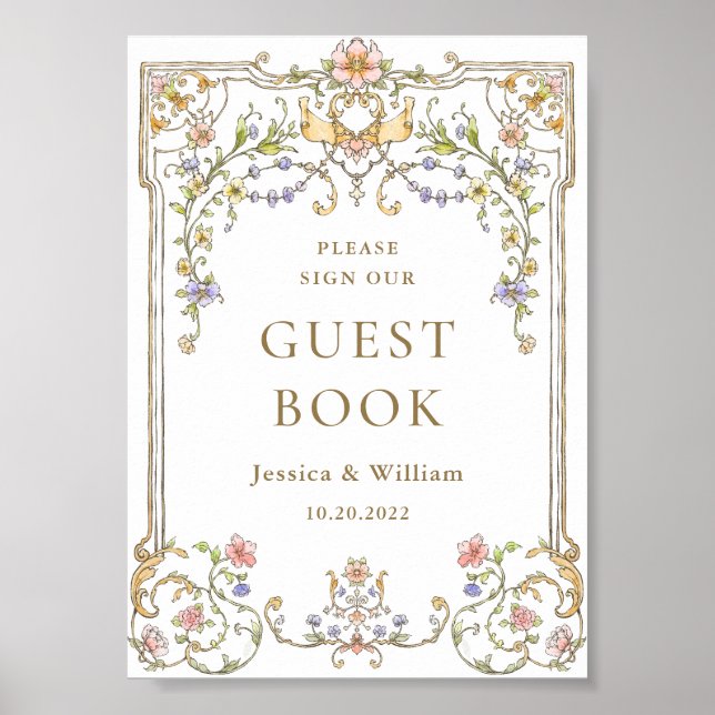 Ornate Victorian Grace Floral Guestbook Sign (Front)
