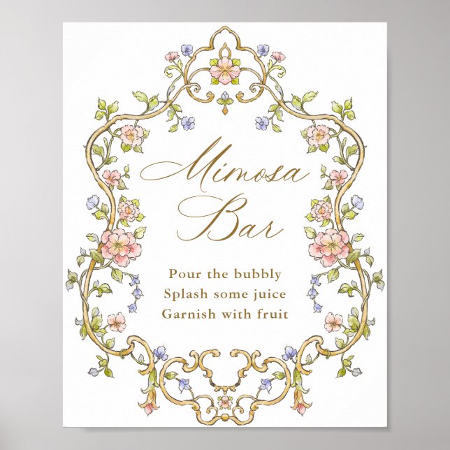 Ornate Victorian Grace Floral Mimosa Bar Sign (Front)