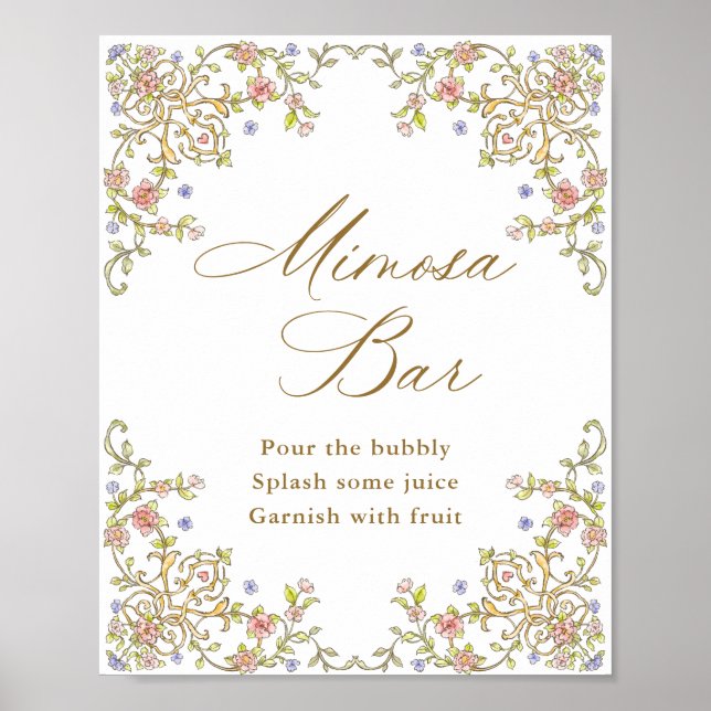 Ornate Victorian Grace Floral Mimosa Bar Sign (Front)