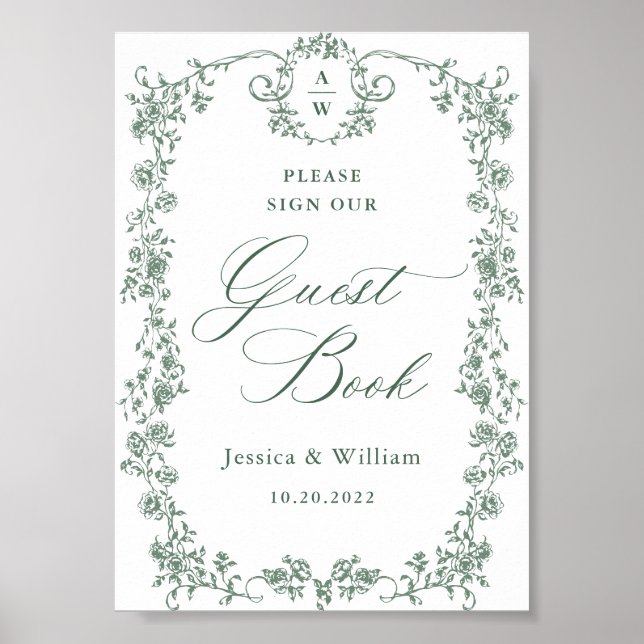  Ornate Victorian Grace Flower Guestbook Sign (Front)