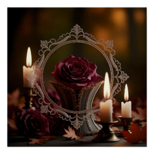 Ornate Victorian Mirror Purple Rose Candlelight  Poster