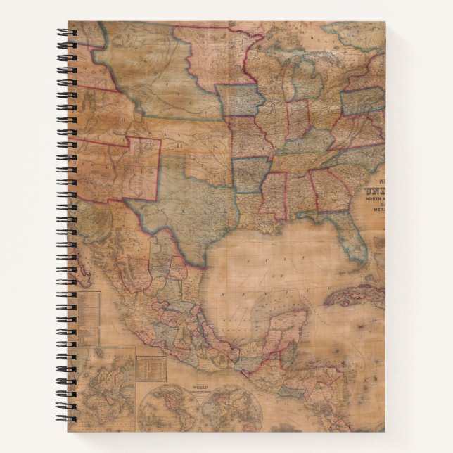 Ornate Victorian US Map on Aged Parchment Notebook (Front)