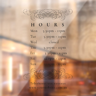 Ornate Vintage Elegant Black Opening Hours Timings