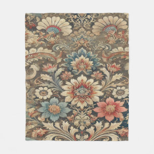 Ornate Vintage Floral Brocade in Warm Earthy Tone Fleece Blanket