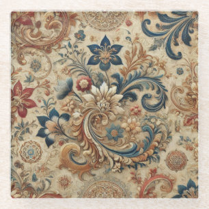 Ornate Vintage Floral Brocade Pattern 2 Glass Coaster