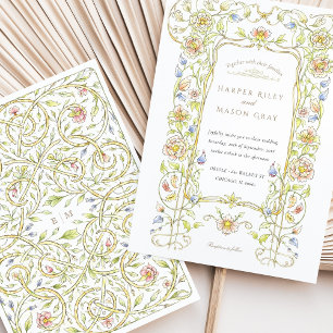 Ornate Vintage Floral Scrollwork Garden Wedding Invitation