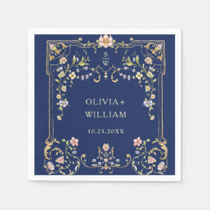 Ornate Vintage Frame Bohemian  Flowers Wedding Napkin