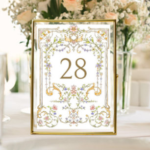 Ornate Vintage Frame Bohemian Flowers Wedding Table Number