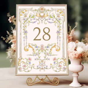 Ornate Vintage Frame Bohemian Flowers Wedding Table Number
