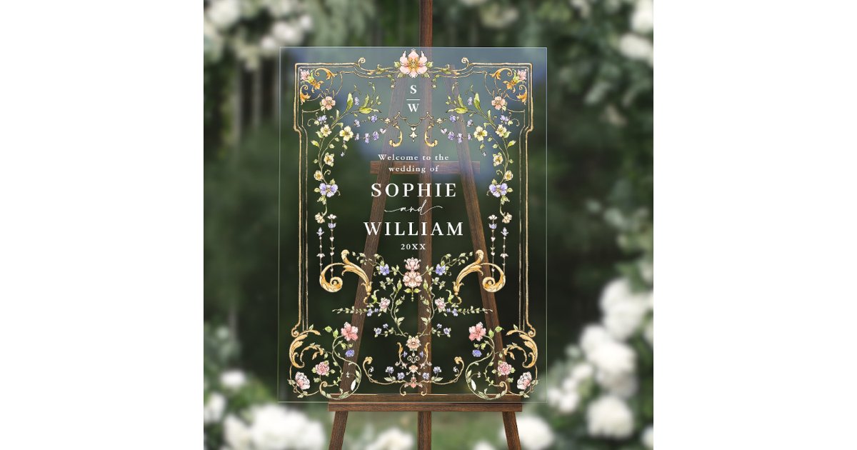 Ornate Vintage Frame Bohemian Wedding Acrylic Sign Zazzle