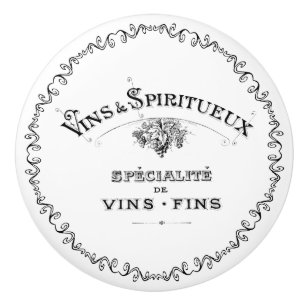 Ornate Vintage French Wine and Spirits Label Ceramic Knob