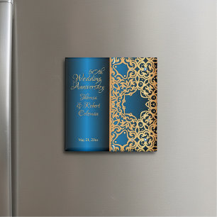 Ornate Vintage Gold And Blue Jewelled Anniversary  Magnet