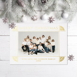 Ornate Vintage Motif Christmas Photo Foil Holiday Card