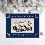 Ornate Vintage Motif Hanukkah Photo Navy Foil Holiday Card<br><div class="desc">Vintage motif corners in real foil; choose from gold,  silver or rose gold; background colour is also editable</div>