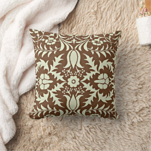 Ornate vintage pattern, brown throw pillow