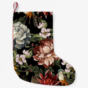 Ornate Vintage Peonies, Roses, Birds. Small Christmas Stocking