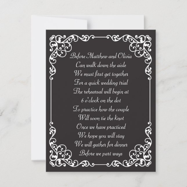 Ornate Vintage Rehearsal Dinner Poem Invites (Front)
