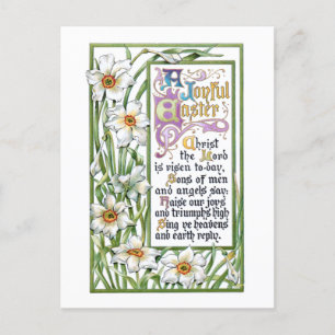 Ornate Vintage Religious Easter Verse & Narcissi  Holiday Postcard