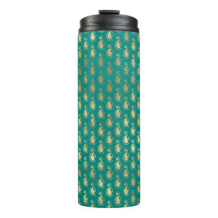 Ornate Vintage Teal and Gold Peacock Thermal Tumbler