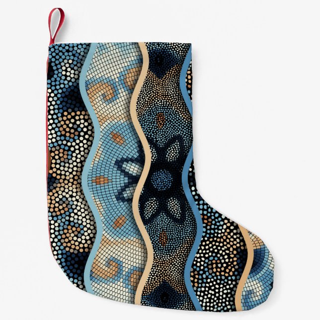 Ornate Waves: Mosaic Tile Texture. Small Christmas Stocking (Front)