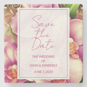 Ornate Wedding Save the Date  Stone Coaster