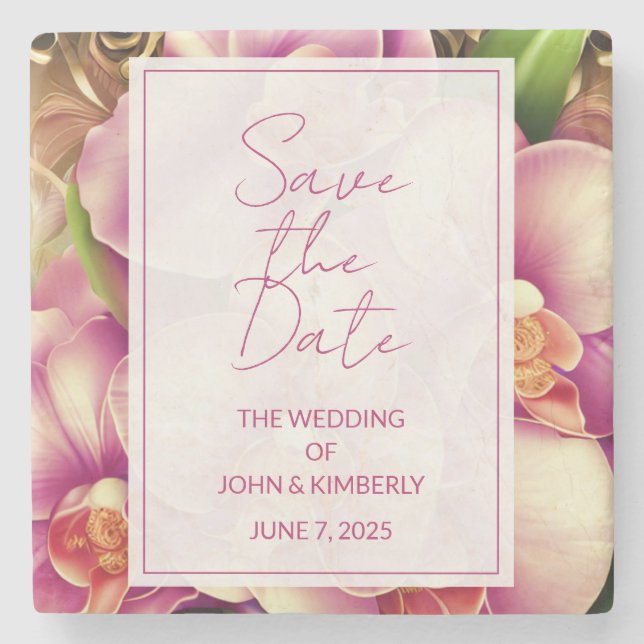 Ornate Wedding Save the Date  Stone Coaster (Front)