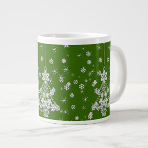 Ornate White Christmas Tree & Snowflakes Large Coffee Mug