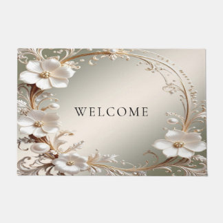 Ornate White Floral Doormat