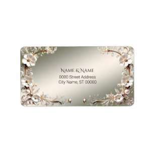 Ornate White Floral Frame Address Label