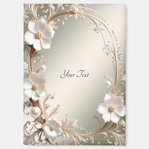 Ornate White Floral Frame Magnet