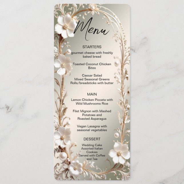 Ornate White Floral Frame Menu (Front)