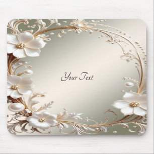 Ornate White Floral Frame Mousepad