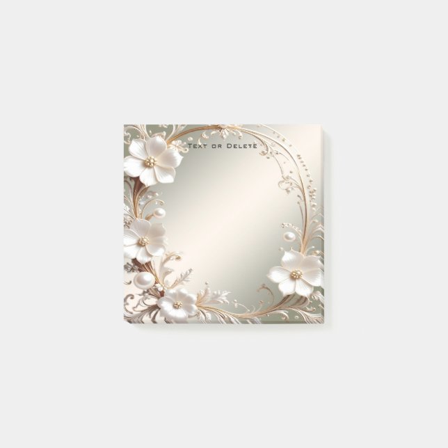 Ornate White Floral Frame Post it Notes (Front)