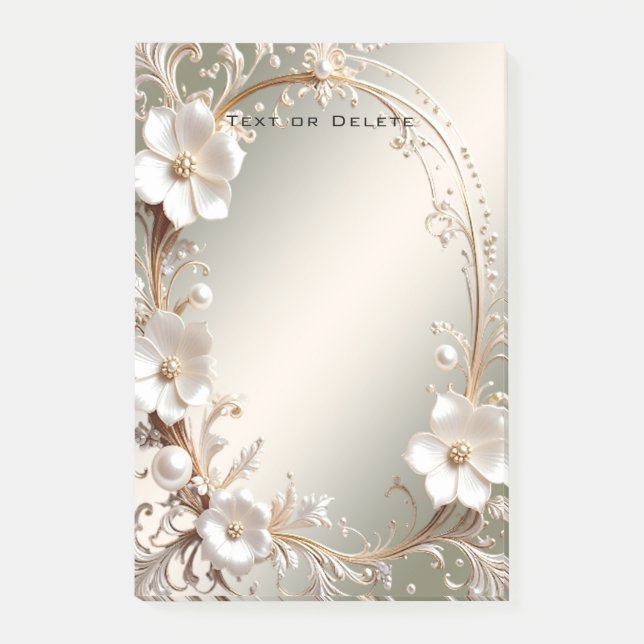 Ornate White Floral Frame Post it Notes (Front)