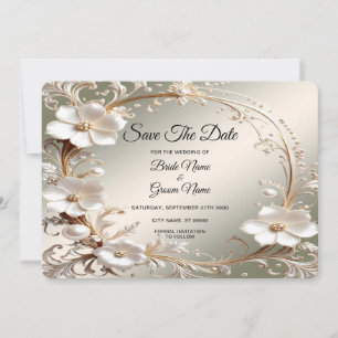 Ornate White Floral Frame Save The Date