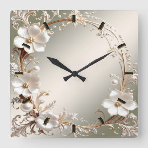 Ornate White Floral Frame Wall Clock
