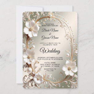 Ornate White Floral Frame Wedding Invitation