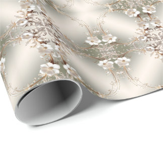 Ornate White Floral Frame Wrapping Paper